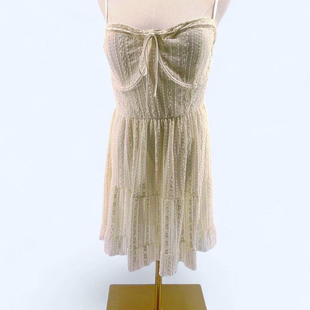 Rue21 Sugarkiss Cream Lace Tiered Mini Babydoll Dress with Spaghetti Straps L